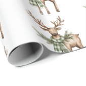 Rustic Brown Bows Cream Green Christmas Trees Deer Geschenkpapier (Rolleneckpunkt)