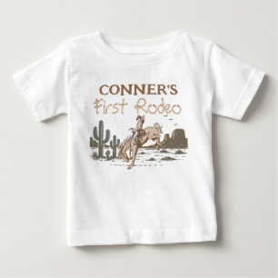 Rustic Brown Cowboy First Rodeo 1. Geburtstag Baby T-shirt