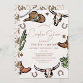 Rustic Brown Cowboy Western Couple Showbridal Einladung (Vorne/Hinten)