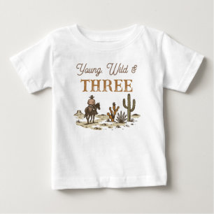 Rustic Brown Cowboy, Wild Three Birthday Baby T-shirt