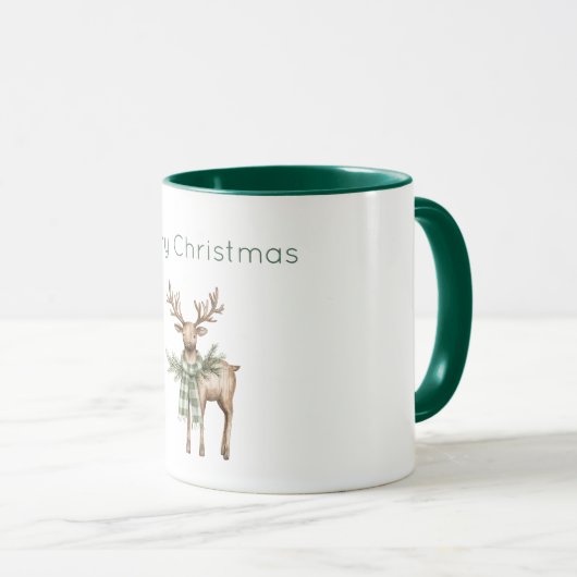 Rustic Brown Cream Green Deer Christmas Tasse (VorderseiteRechts)