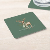 Rustic Brown Cream Green Deer Rechteckiger Pappuntersetzer (angewinkelt)