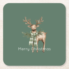 Rustic Brown Cream Green Deer Rechteckiger Pappuntersetzer