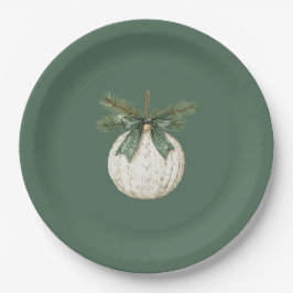 Rustic Brown Cream Green Ornament Christmas   Pappteller