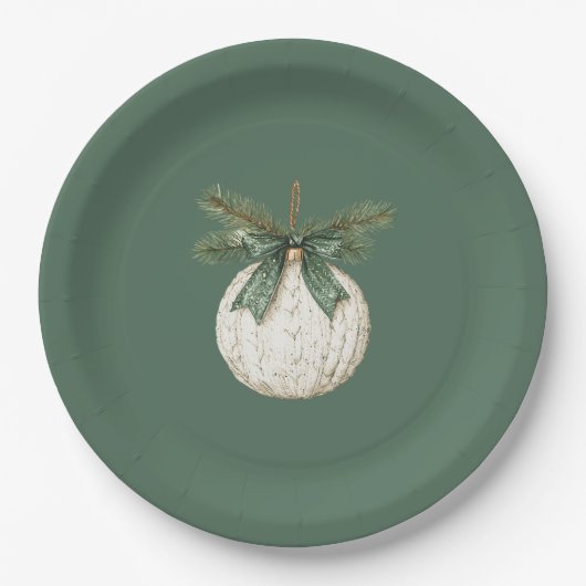 Rustic Brown Cream Green Ornament Christmas Pappteller (Vorderseite)