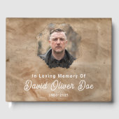 Rustic Brown Custom Text Photo Memorial Funeral Gästebuch (Vorderseite)