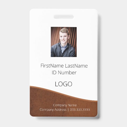 Rustic Brown Employee ID Abzeichen mit Barcode Ausweis (Vorderseite)