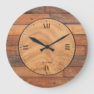 Rustic brown faux wood planks große wanduhr