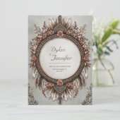 Rustic Brown Feather Dusty Rose Floral Wedding Einladung (Stehend Vorderseite)