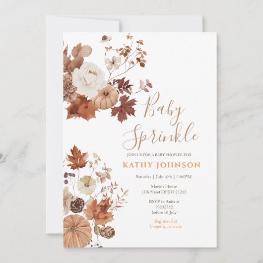 Rustic Brown Floral Fall Baby Sprinkle Invitation Einladung (Vorderseite)