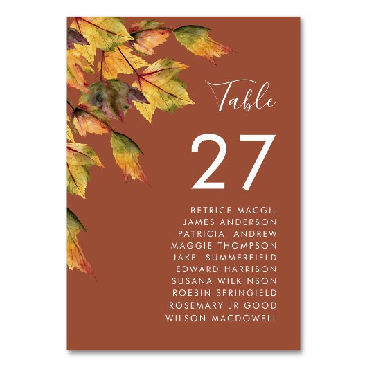 Rustic Brown Herbst Foliage Wedname Guest Name Tischnummer