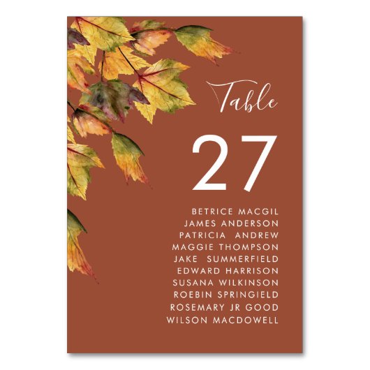 Rustic Brown Herbst Foliage Wedname Guest Name Tischnummer (Vorderseite)