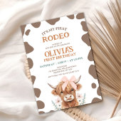 Rustic Brown Highland Cow First Rodeo 1st Birthday Einladung