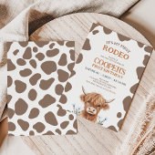 Rustic Brown Highland Cow First Rodeo Birthday Einladung