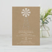 Rustic Brown Kraft Farm Windmill Moderne Hochzeit Einladung (Stehend Vorderseite)
