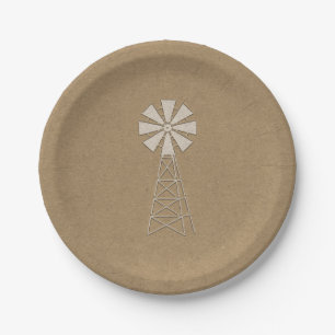 Rustic Brown Kraft Farm Windmill Moderne Hochzeit Pappteller