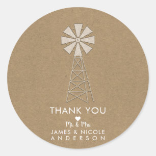Rustic Brown Kraft Farm Windmill Moderne Hochzeit Runder Aufkleber