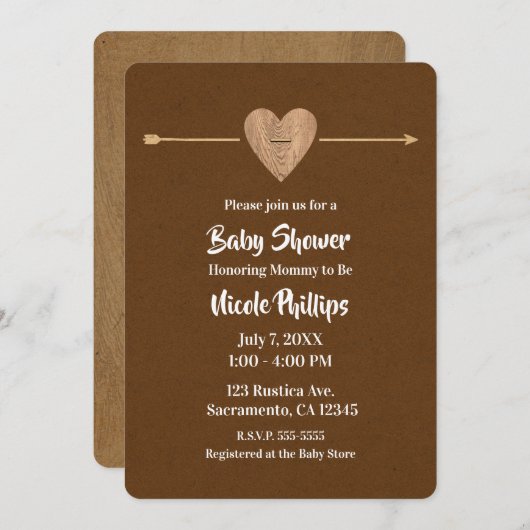 Rustic Brown Kraft Heart Arrow Barn Baby Dusche Einladung (Vorne/Hinten)