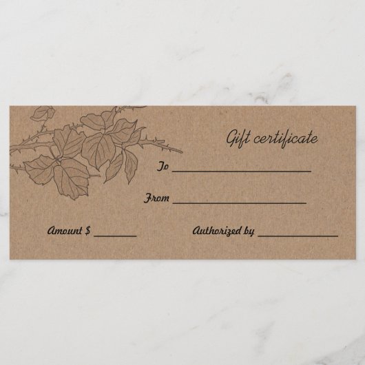 Rustic Brown Kraft Paper Blätter Geschenkgutschein (Vorderseite)