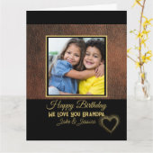 Rustic Brown Leather Happy Birthday Grandpa Photo Karte (Gelbe Blume)