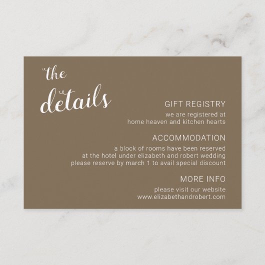 Rustic Brown Minimalistisch Script Calligraphy Wed Begleitkarte (Vorderseite)