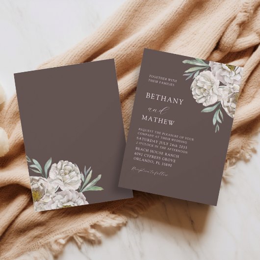Rustic Brown & Off White Floral Wedding Einladung