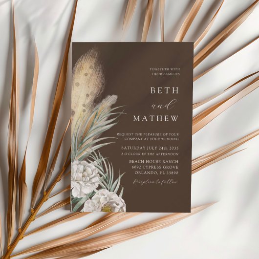 Rustic Brown Pampass Grass & Floral Wedding Einladung