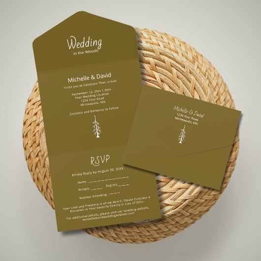 Rustic Brown Pine Trees Simple Woodland Wedding  All In One Einladung