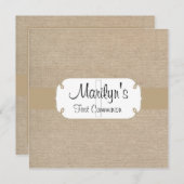 Rustic Brown Sand und Beige Burlap Erste Kommune Einladung (Vorne/Hinten)