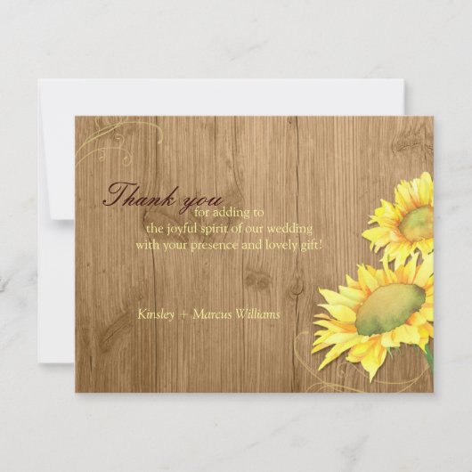 Rustic Brown Sunflower Wedding Vielen Dank Dankeskarte (Vorderseite)