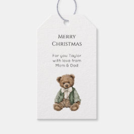 Rustic Brown Teddy Bear Green Plaid Christmas  Geschenkanhänger