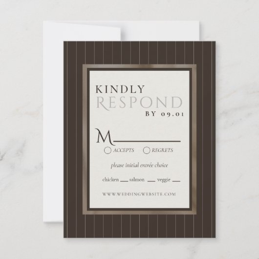 Rustic Brown Thin Stripe Pattern Wedding RSVP Karte (Vorderseite)