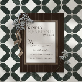 Rustic Brown Thin Stripe Pattern Wedding RSVP Karte