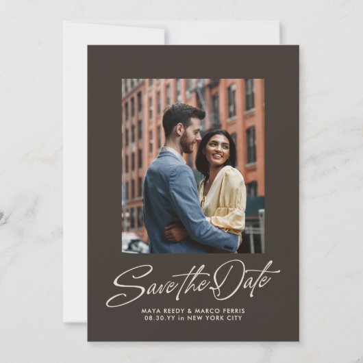 Rustic brown trendy script simple wedding save the date (Vorderseite)