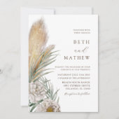 Rustic Brown Typography Pampas Wedding Einladung (Vorderseite)