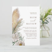 Rustic Brown Typography Pampas Wedding Einladung (Stehend Vorderseite)