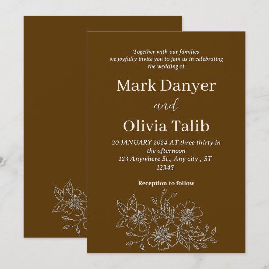 Rustic Brown Wedding Einladung | Natur (Vorne/Hinten)