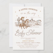 Rustic Brown Western Little Cowboy Baby Shower Einladung (Vorderseite)