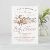 Rustic Brown Western Little Cowboy Baby Shower Einladung (Stehend Vorderseite)