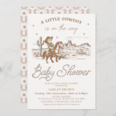 Rustic Brown Western Little Cowboy Baby Shower Einladung (Vorne/Hinten)