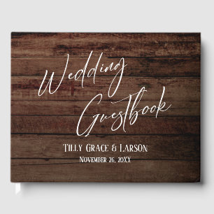 Rustic Brown Wood and Handwriting Guestbook Gästebuch