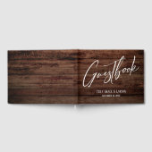 Rustic Brown Wood and Handwriting Guestbook Gästebuch (Voll)