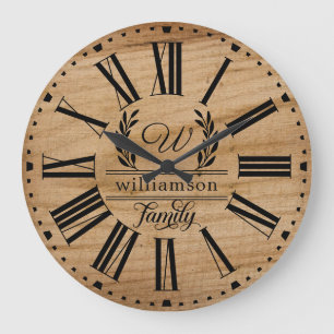 Rustic Brown Wood Custom Familienname Bauernhof Große Wanduhr
