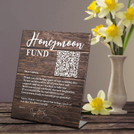 Rustic Brown Wood Elegant QR Code Honeymoon Fund Sockelschild
