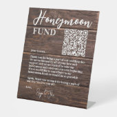 Rustic Brown Wood Elegant QR Code Honeymoon Fund Sockelschild (Vorderseite)