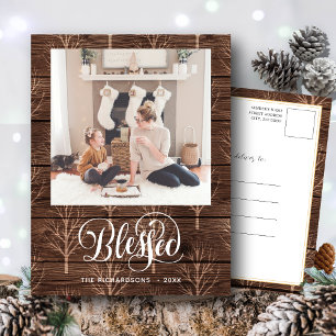 Rustic Brown Wood Elegant Script BLESSED Minimal Postkarte