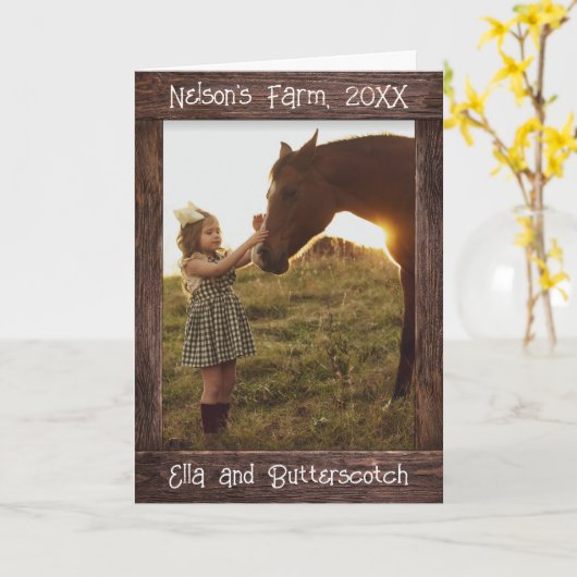Rustic Brown Wood Text Editable Faux Photo Frame Karte (Gelbe Blume)