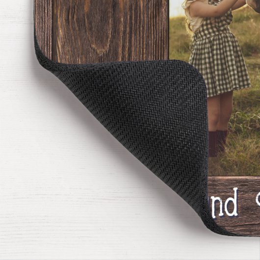 Rustic Brown Wood Text Editable Faux Photo Frame Mousepad (Ecke)