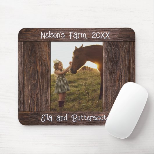 Rustic Brown Wood Text Editable Faux Photo Frame Mousepad (Mit Mouse)