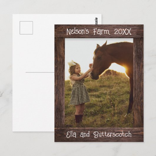 Rustic Brown Wood Text Editable Faux Photo Frame Postkarte (Vorne/Hinten)
